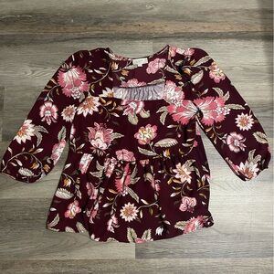LOFT Floral Blouse in Burgundy and Pink